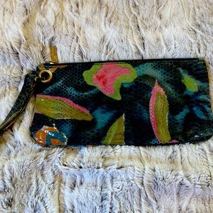 Leather Hobo wristlet -floral, reptile print